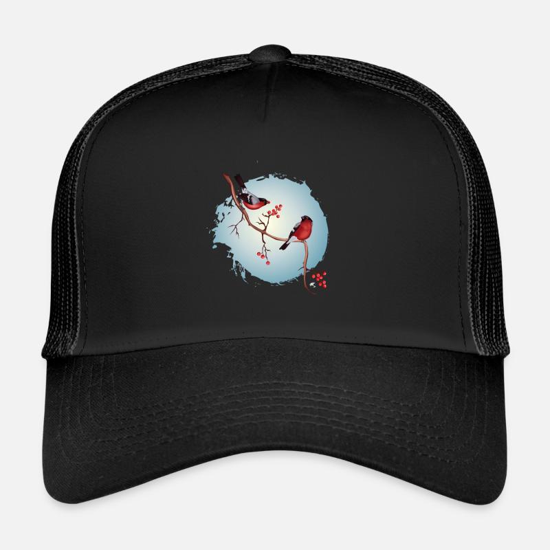 Ein Paar Gimpelen auf einem Zweig mit Beeren - Trucker Cap - Schwarz/Schwarz