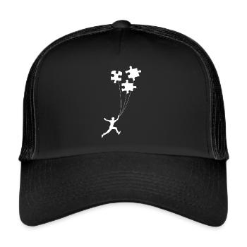 Puzzle T-Shirt Ballon Luftballon - Trucker Cap - Schwarz/Schwarz - Vorne