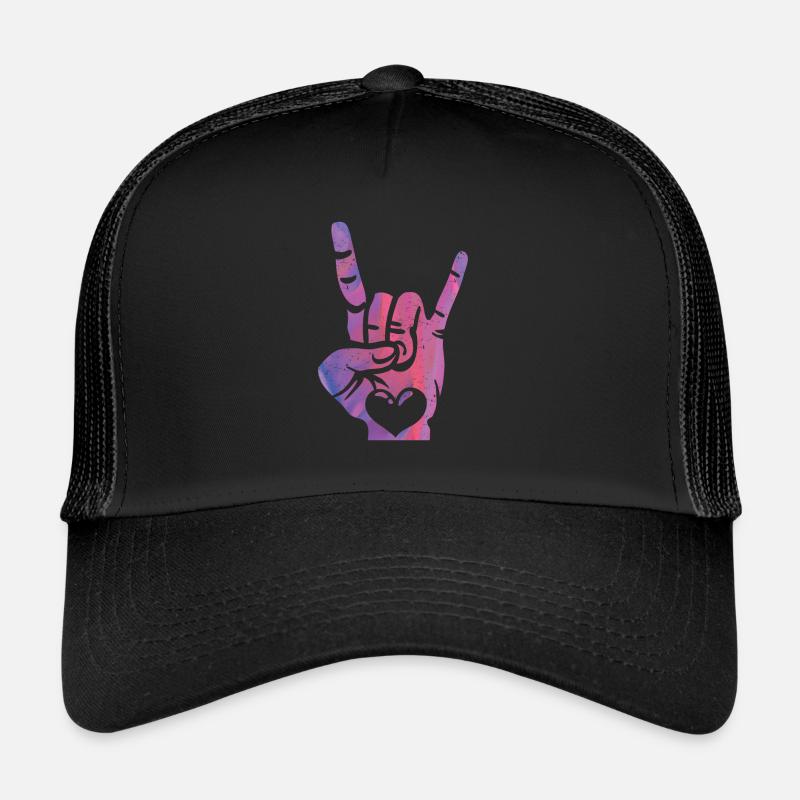Amour, paix et rock n roll - Casquette trucker  - noir/noir