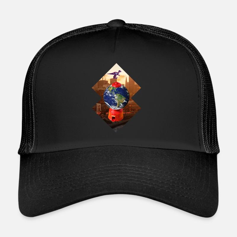 Conception de cadeau de dinosaure surréaliste d'art de collage Casquette trucker 