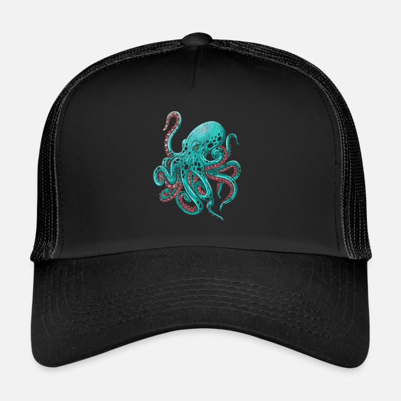 Oktopus Krake - Trucker Cap - Schwarz/Schwarz