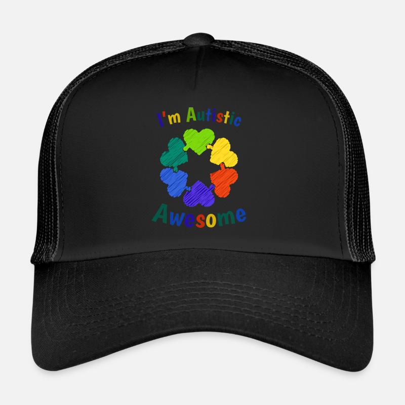 Ich bin autistisch bedeutet, ich bin großartig, bunter Autismus - Trucker Cap - Schwarz/Schwarz