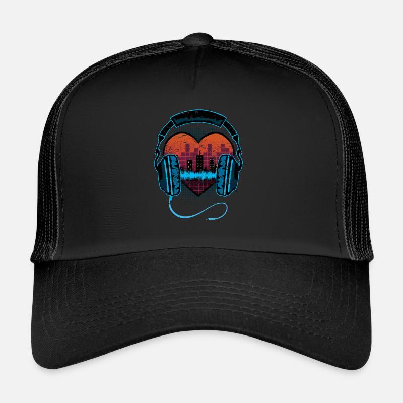 Musik Kopfhörer Herzschlag Tonspur - Trucker Cap - Schwarz/Schwarz