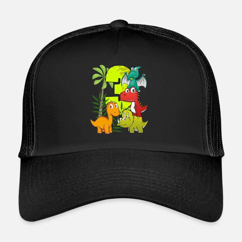 3 year old birthday boy three 3rd Dino T-Rex - Trucker Cap - black/black