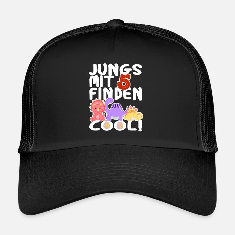 5 Jahre Dinos Geburtstag Junge fünf 5. Dino T-Rex - Trucker Cap - Schwarz/Schwarz