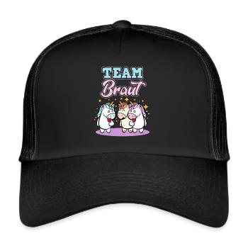 Team Braut JGA Einhorn Einhörner Lustig Geschenk - Trucker Cap - Schwarz/Schwarz - Vorne