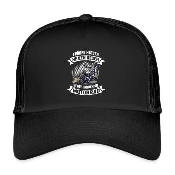 Früher hatten Hexen Besen Motorrad - Trucker Cap - Schwarz/Schwarz - Vorne