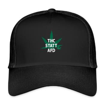 THC Statt AfD Lustiges Kiffen Cannabis Weed - Trucker Cap - Schwarz/Schwarz - Vorne