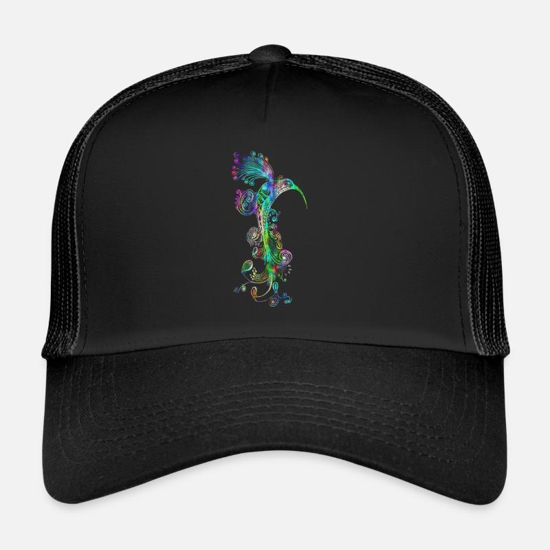 zentangle hummingbird psychedelic - Trucker Cap - black/black
