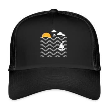 Voilier bateau cadeau capitaine capitaine marin - Casquette trucker  - noir/noir - Devant