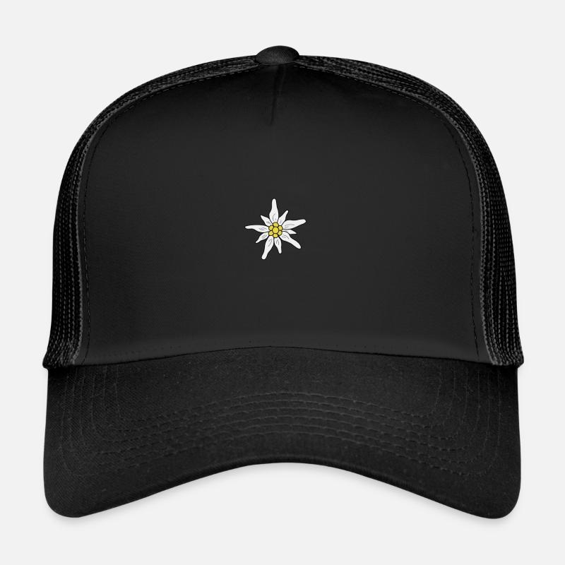 Edelweiss / Gebirgsblume handgezeichnet - Trucker Cap - Schwarz/Schwarz