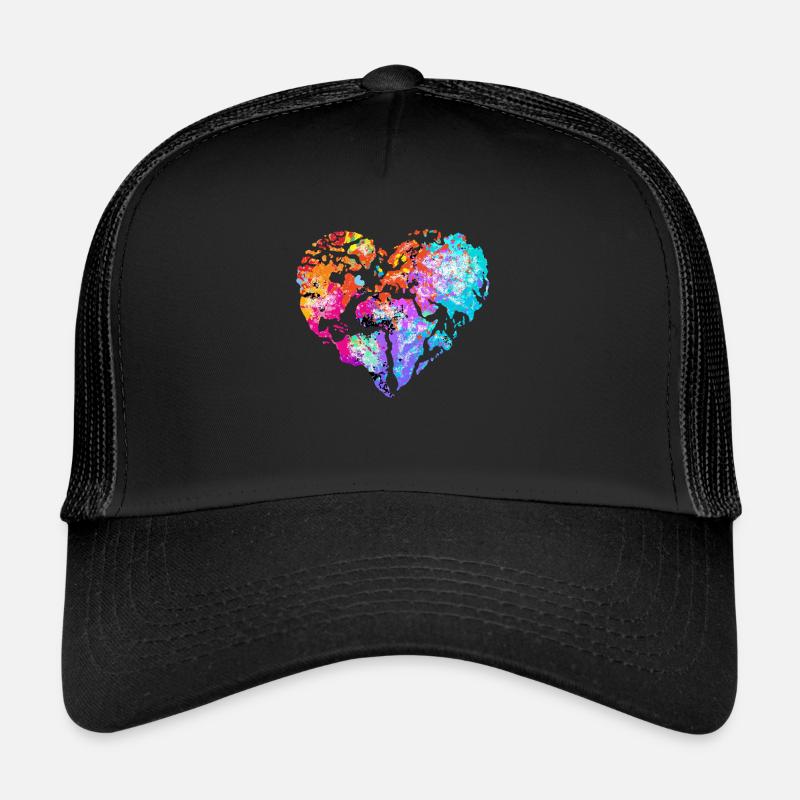 Stop Rassismus Design Buntes Welt Herz Symbol - Trucker Cap - Schwarz/Schwarz