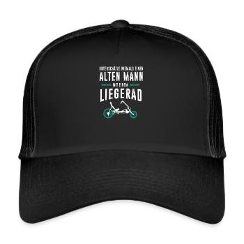 Alter Mann auf Liegerad - Trucker Cap - Schwarz/Schwarz - Vorne