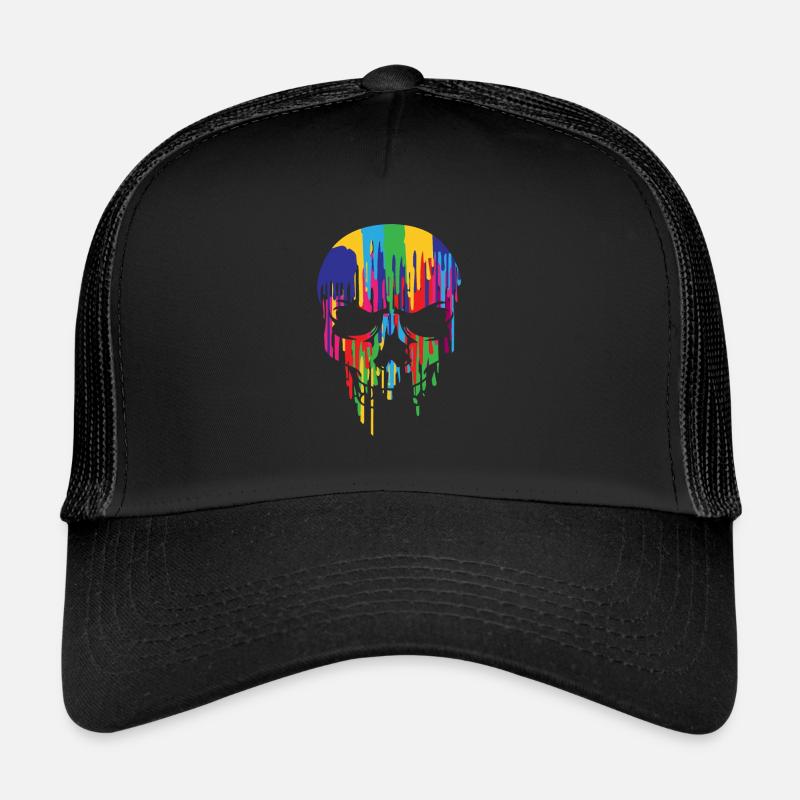 Farben schmelzender Totenkopf Skull Schädel - Trucker Cap - Schwarz/Schwarz