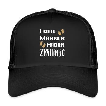 Zwillings Papa | Echte Männer machen Zwillinge - Trucker Cap - Schwarz/Schwarz - Vorne