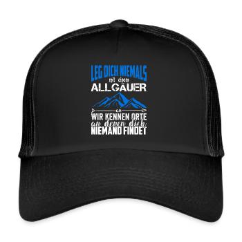 Allgäuer Berge Allgäu Bayern Spruch Geschenkidee - Trucker Cap - Schwarz/Schwarz - Vorne