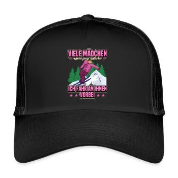 Lustig Ski Skier Berge Skifahren Spruch Geschenk - Trucker Cap - Schwarz/Schwarz - Vorne