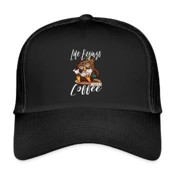 Nachteule Eule Life Begins After Coffee - Trucker Cap - Schwarz/Schwarz - Vorne