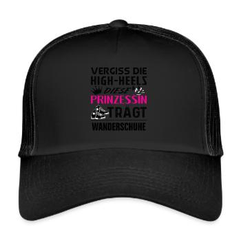 Prinzessin trägt Wanderschuhe / High-heels Berge - Trucker Cap - Schwarz/Schwarz - Vorne