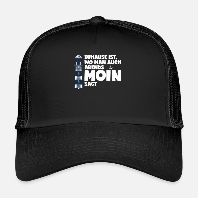 Norddeutsch Plattdeutsch Leuchtturm Geschenk-Idee - Trucker Cap - Schwarz/Schwarz