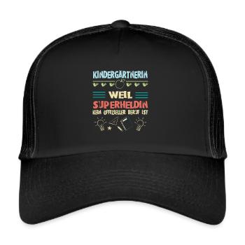 Kindergärtnerin superheldin - Trucker Cap - Schwarz/Schwarz - Vorne
