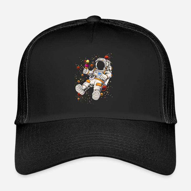 Cooler Astronaut Galaxie Eiscreme Dessert Weltall - Trucker Cap - Schwarz/Schwarz