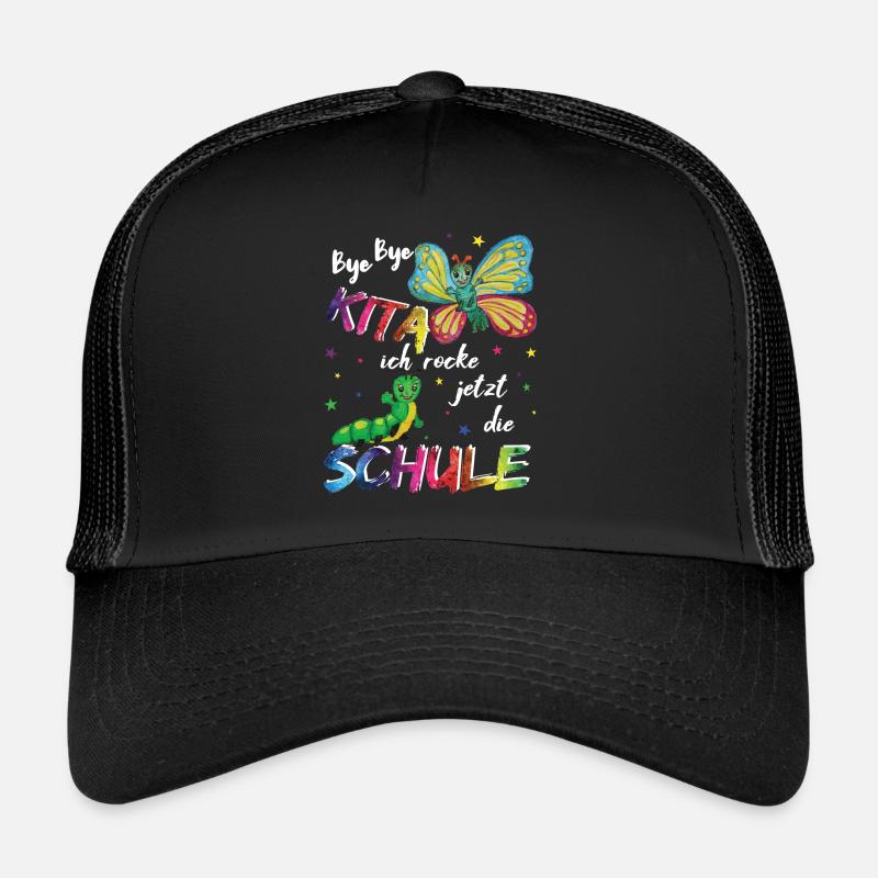 Schule, Kindergarten Schmetterling & Raupe+ Sterne - Trucker Cap - Schwarz/Schwarz