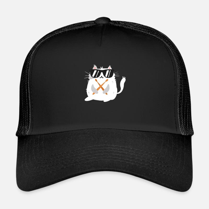 Funny Cat Wearing Sunglasses Playing Drums Drummer Trucker Cap