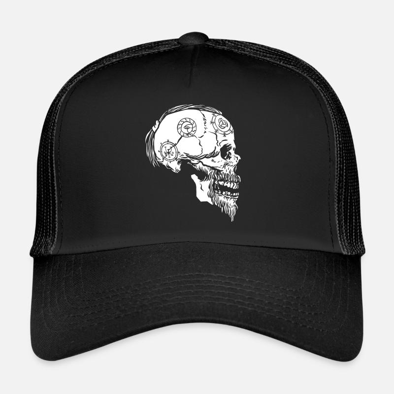 Lustig Vikinger Schädel Tattoo Bart Skandinavien - Trucker Cap - Schwarz/Schwarz
