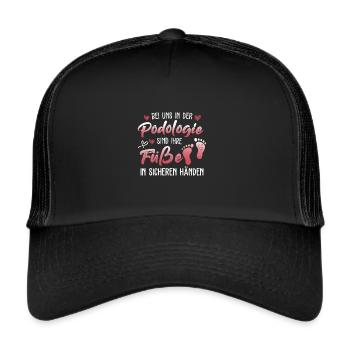 Bei uns in der Podologie sind ihre Füße sicher - Trucker Cap - Schwarz/Schwarz - Vorne