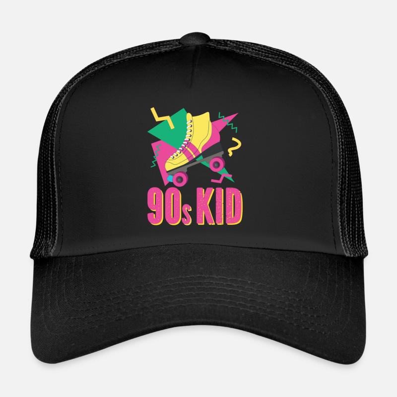 90er Retro mit Rollschuh - Trucker Cap - Schwarz/Schwarz