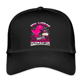 Ich werde Große Schwester Dino Motiv - Trucker Cap - Schwarz/Schwarz - Vorne