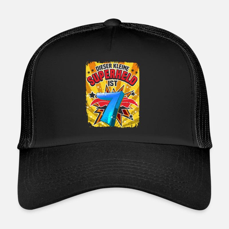 Kleiner Superheld 7 Jahre Geburtstag - Trucker Cap - Schwarz/Schwarz