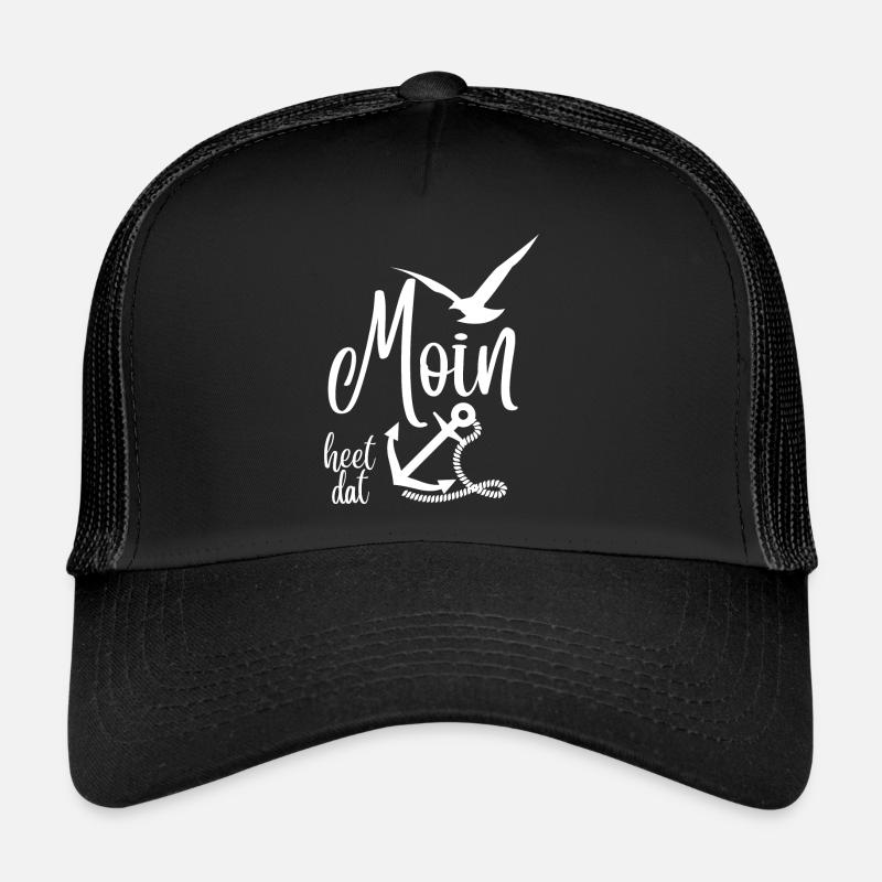 Moin heet dat - Anker & Möwen Motiv - Norddeutsch - Trucker Cap - Schwarz/Schwarz