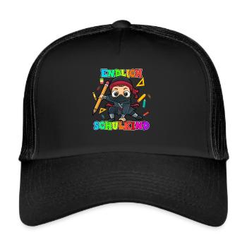Einschulung Schulkind Ninja 1. Klasse Schulanfang - Trucker Cap - Schwarz/Schwarz - Vorne