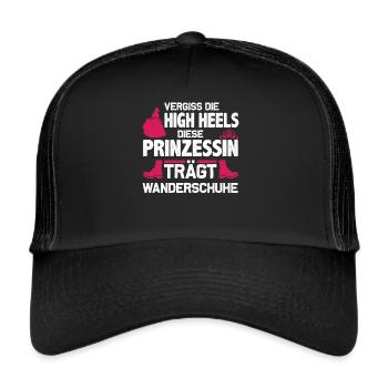 Prinzessin trägt Wanderschuhe / Wandern Berge Weg - Trucker Cap - Schwarz/Schwarz - Vorne