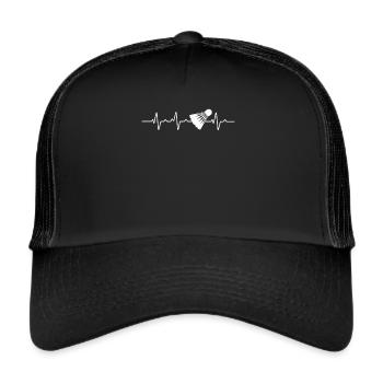 Herzschlag Herzlinie Herzfrequenz Federball - Trucker Cap - Schwarz/Schwarz - Vorne