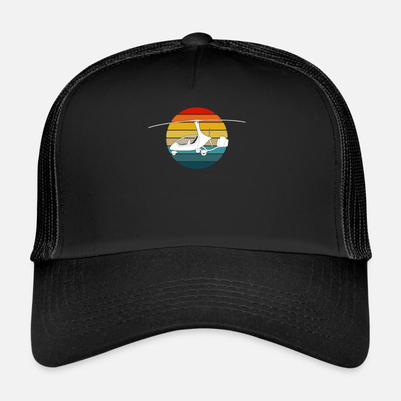 Luftfahrt Enthusiasten Retro Sunset Gyrocopter - Trucker Cap - Schwarz/Schwarz