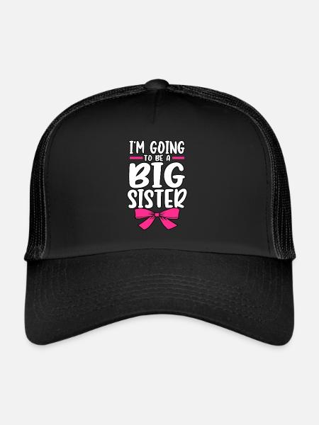 Baby Reveal I'm Going To Be A Big Sister Gender - Trucker Cap - Schwarz/Schwarz - Vorne