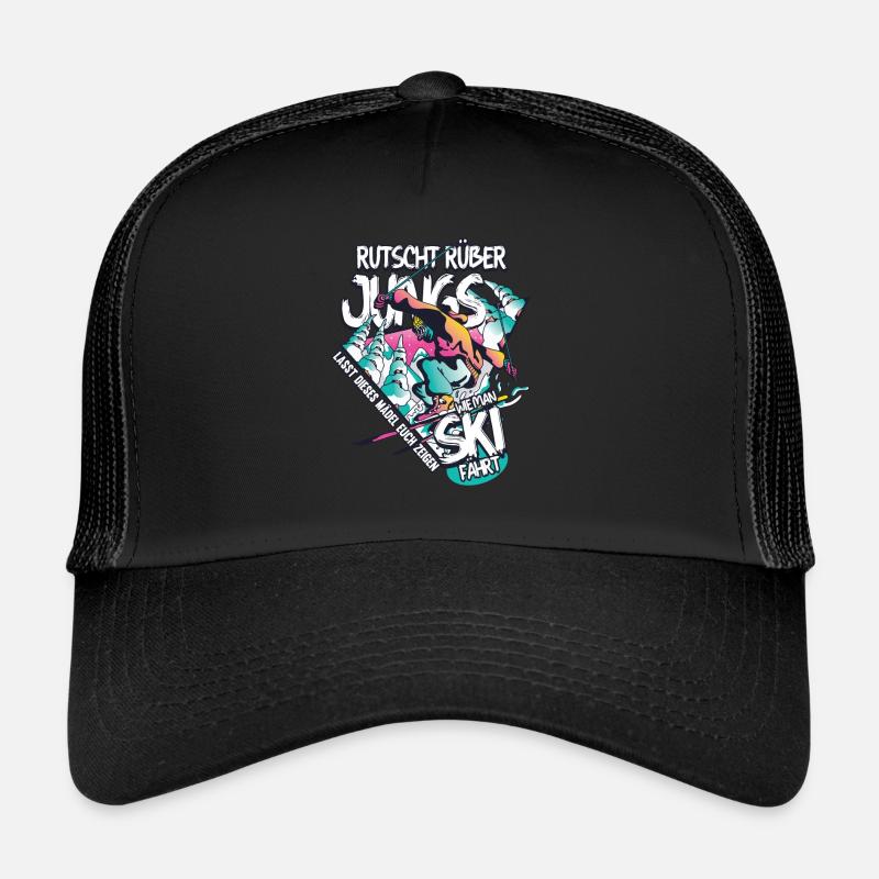 Ski Skipiste Skiurlaub Skigebiet Apres Ski Spruch - Trucker Cap - Schwarz/Schwarz