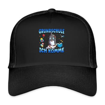 Grundschule Ich Komme Ein Schulkind Einschulung - Trucker Cap - Schwarz/Schwarz - Vorne