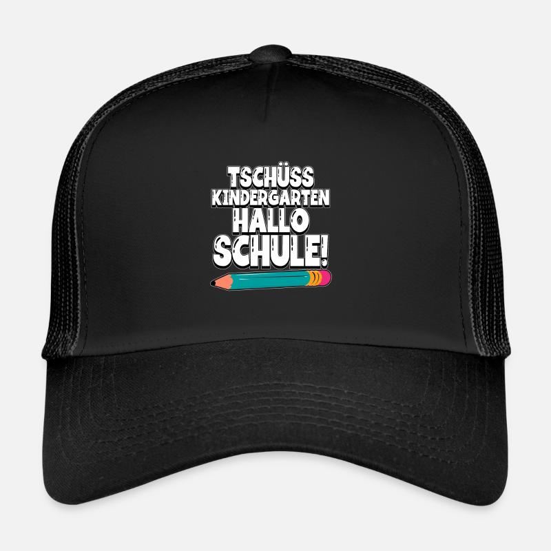 Tschüss Kindergarten Hallo Schule Einschulung - Trucker Cap - Schwarz/Schwarz