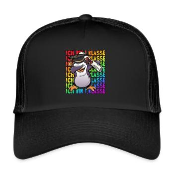Ich bin 1. Klasse Schulkind Einschulung - Trucker Cap - Schwarz/Schwarz - Vorne