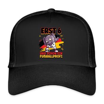 6. Geburtstag Fußballprofi Fußball Kinder - Trucker Cap - Schwarz/Schwarz - Vorne