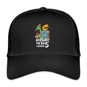 5 Jahre Dinosaurier 5 Geburtstag Junge - Trucker Cap - Schwarz/Schwarz - Vorne