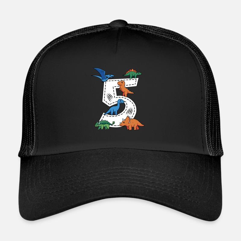 5 Jahre Dinosaurier 5 Geburtstag Junge - Trucker Cap - Schwarz/Schwarz