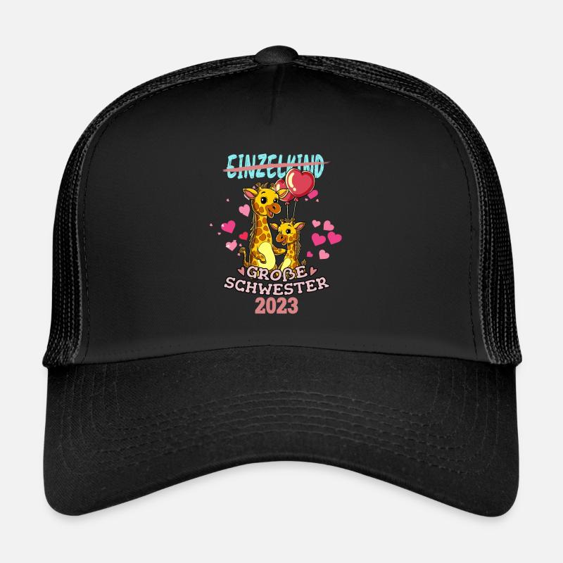 Einzelkind Große Schwester 2023 - Trucker Cap - Schwarz/Schwarz