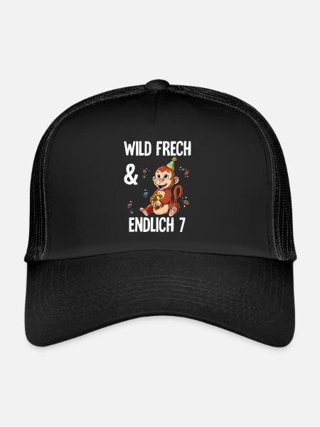 7. Geburtstag Affe Wild Frech Und Endlich 7 Jahre - Trucker Cap - Schwarz/Schwarz