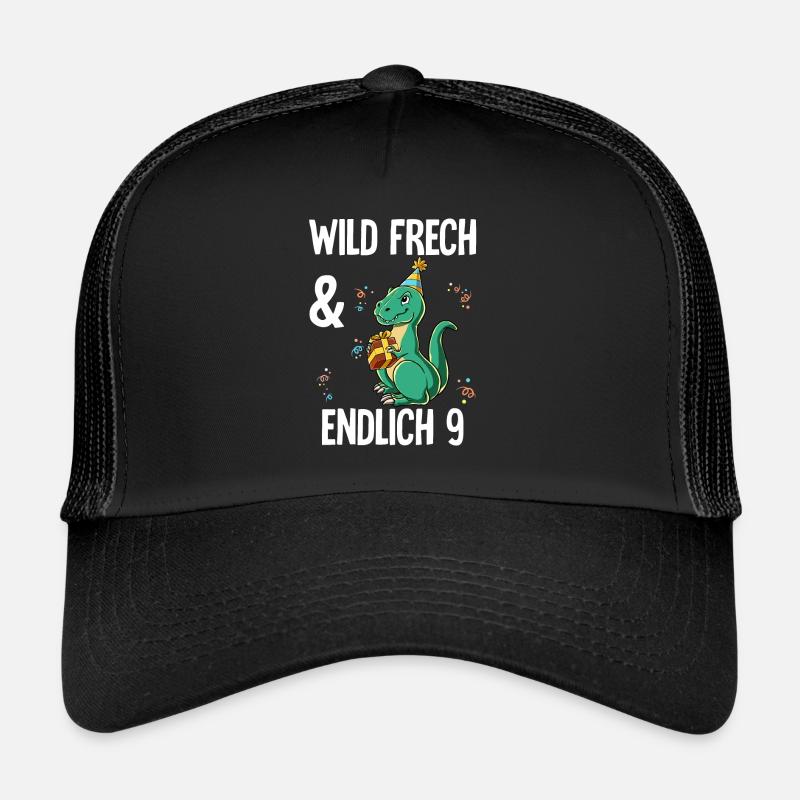 9. Geburtstag T-rex Wild Frech Und Endlich 9 Jahre - Trucker Cap - Schwarz/Schwarz
