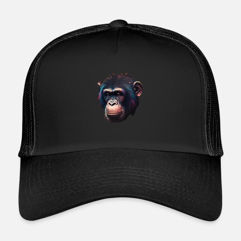Schimpansen Affe Porträt - Trucker Cap - Schwarz/Schwarz